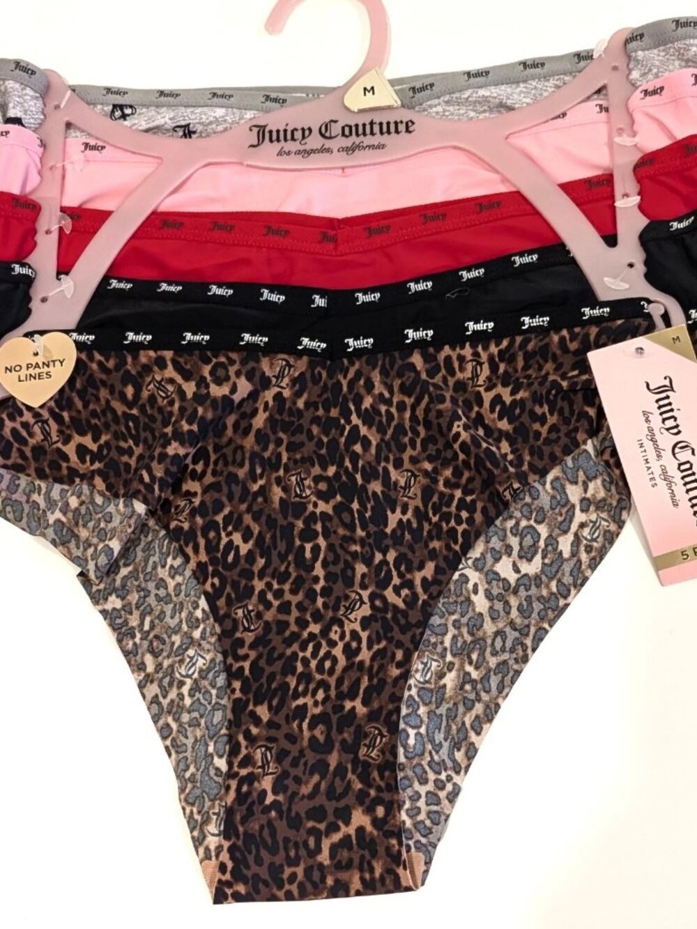 NWT Juicy Couture Seamless Bikini Panties 5 Pack Leopard Pink Black Medium M